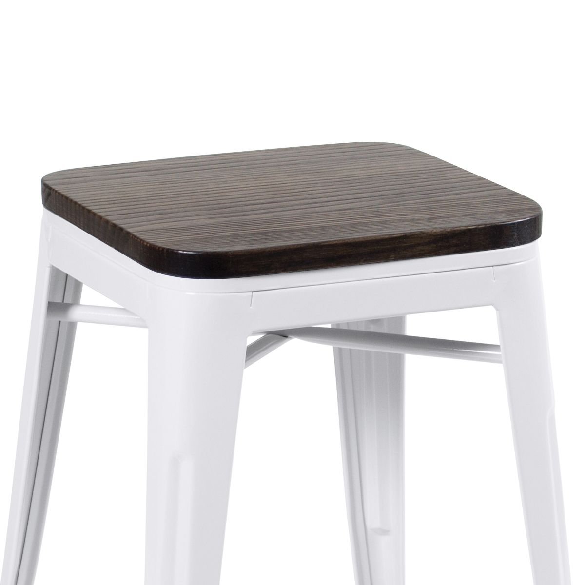 Banqueta baixa Iron Tolix com assento de madeira rústica escura 45 cm Branco