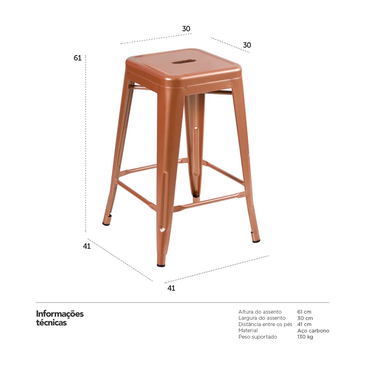 Banqueta média Iron Tolix 61 cm Cobre rose Cobre rose