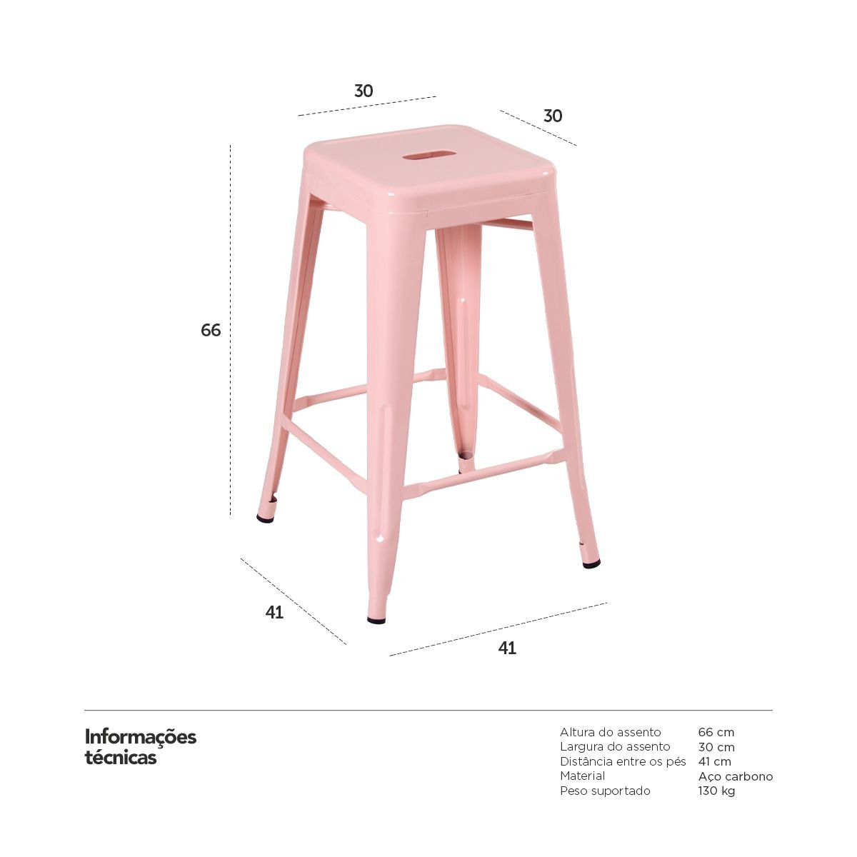 Banqueta média Iron Tolix 66 cm Rosa antigo