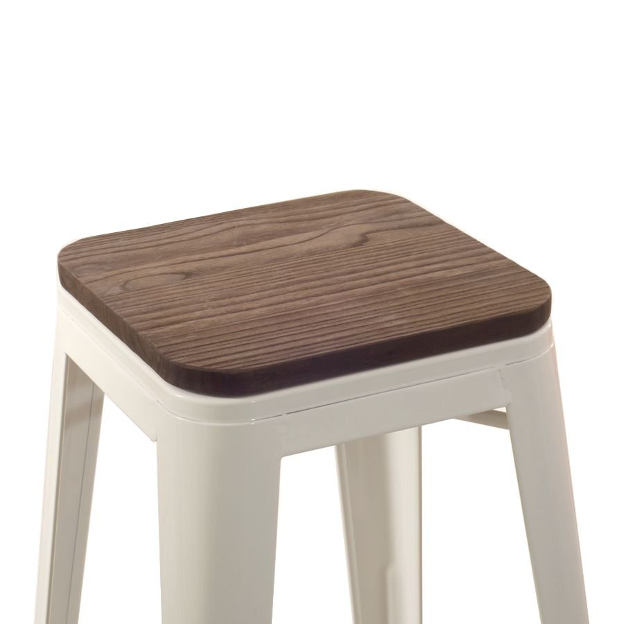 Banqueta média Iron Tolix com assento de madeira rústica escura 61 cm Branco