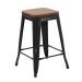 Banqueta média Iron Tolix com assento de madeira rústica escura 61 cm Preto