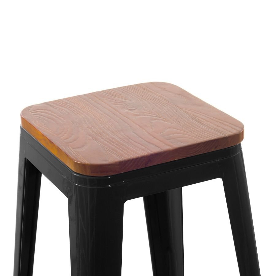 Banqueta média Iron Tolix com assento de madeira rústica escura 61 cm Preto