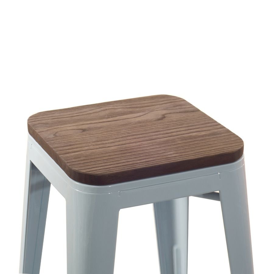 Banqueta média Iron Tolix com assento de madeira rústica escura 66 cm Azul light