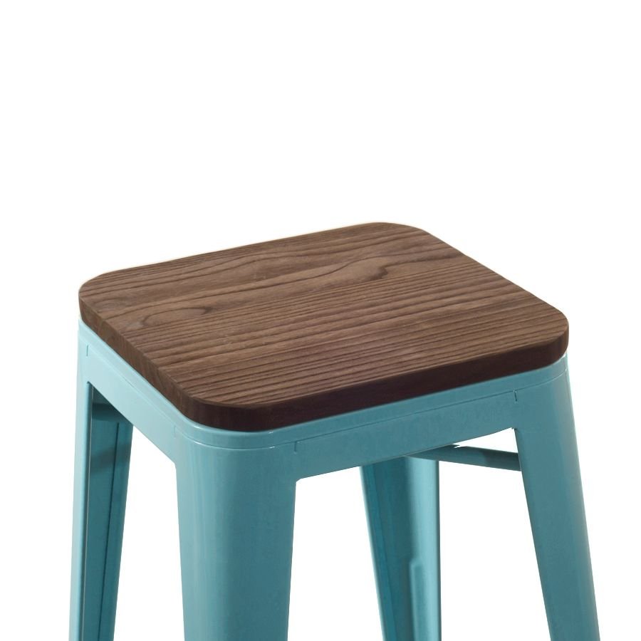 Banqueta média Iron Tolix com assento de madeira rústica escura 66 cm Azul tiffany