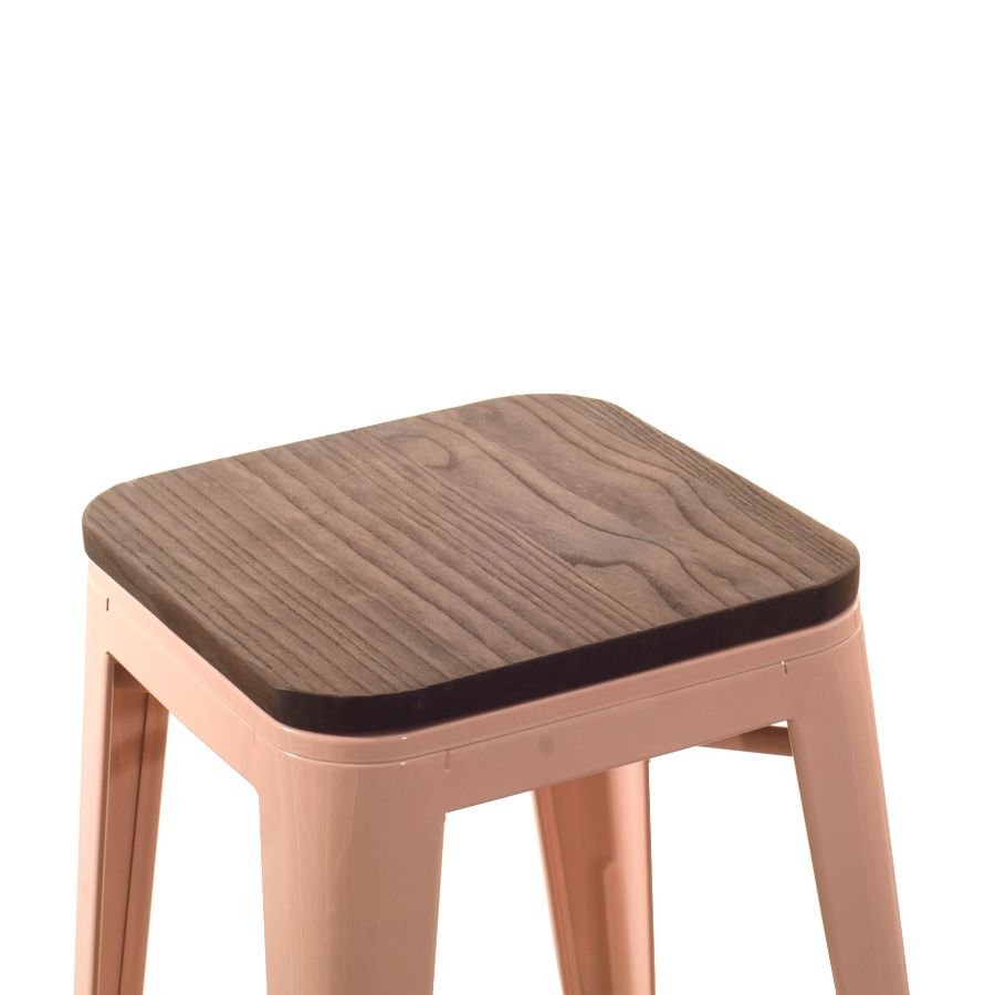 Banqueta média Iron Tolix com assento de madeira rústica escura 66 cm Rosa antigo