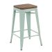 Banqueta média Iron Tolix com assento de madeira rústica escura 66 cm Verde Claro