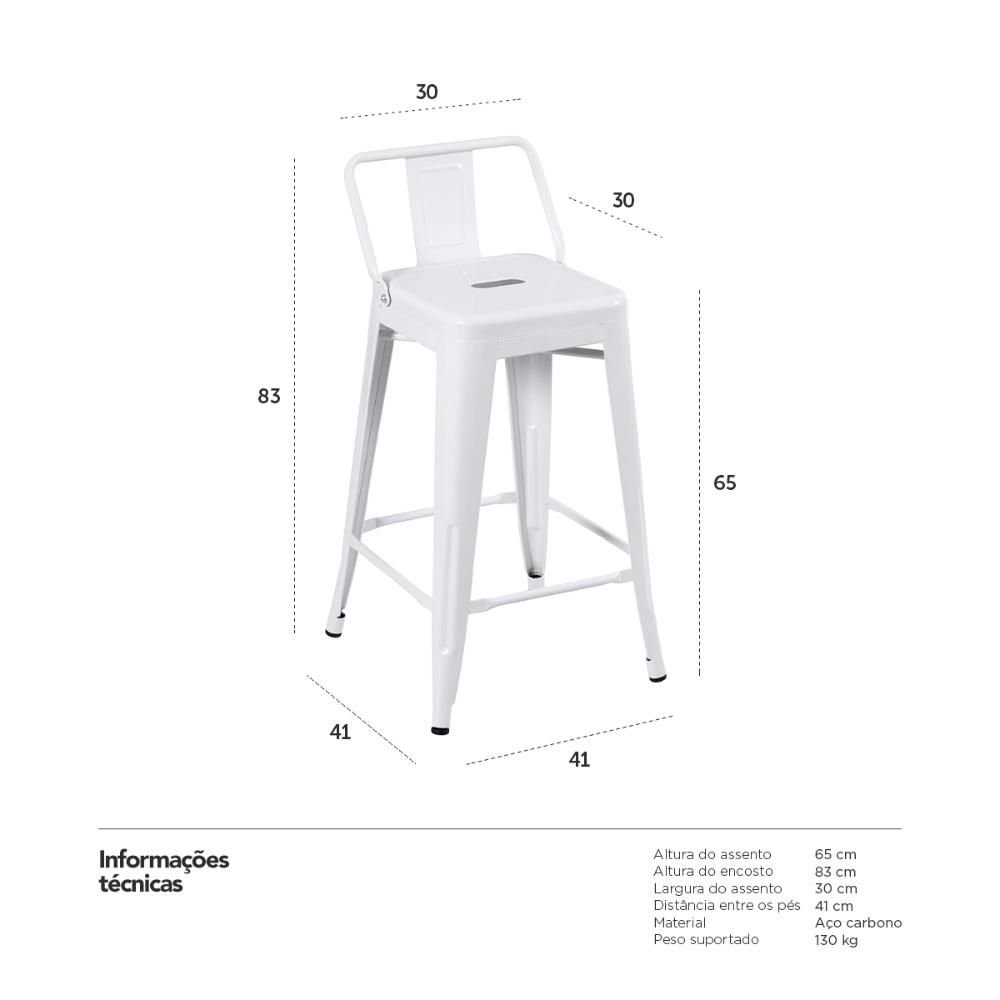 Banqueta média Iron Tolix com encosto 66 cm Rosa claro