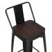 Banqueta média industrial Iron Tolix com encosto e assento de madeira rústica escura 66 cm
