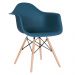Cadeira Charles Eames Eiffel DAW com braços e pés de madeira clara Azul petróleo