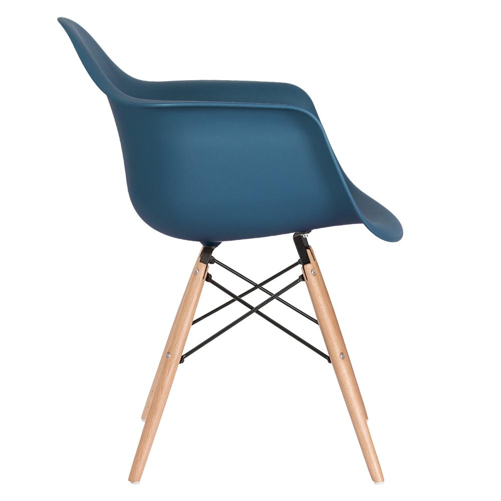 Cadeira Charles Eames Eiffel DAW com braços e pés de madeira clara Azul petróleo