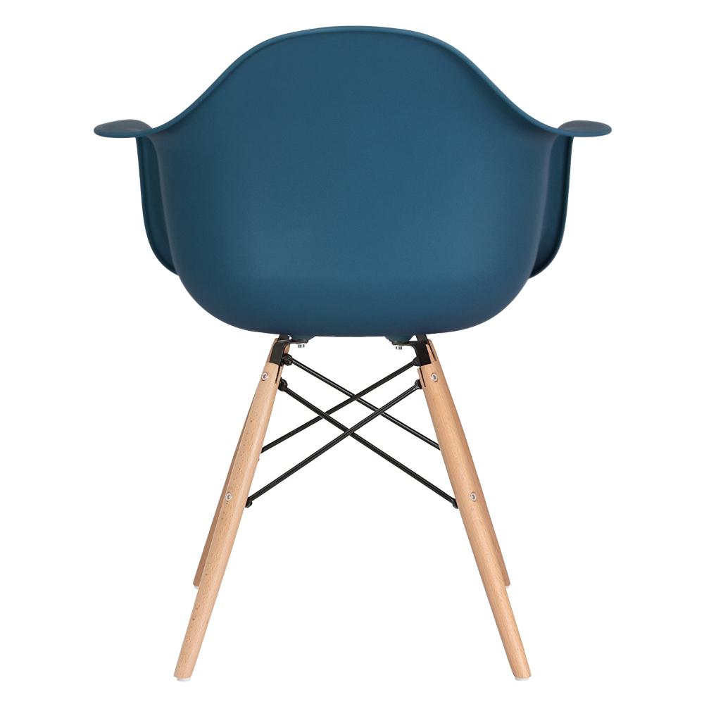 Cadeira Charles Eames Eiffel DAW com braços e pés de madeira clara Azul petróleo