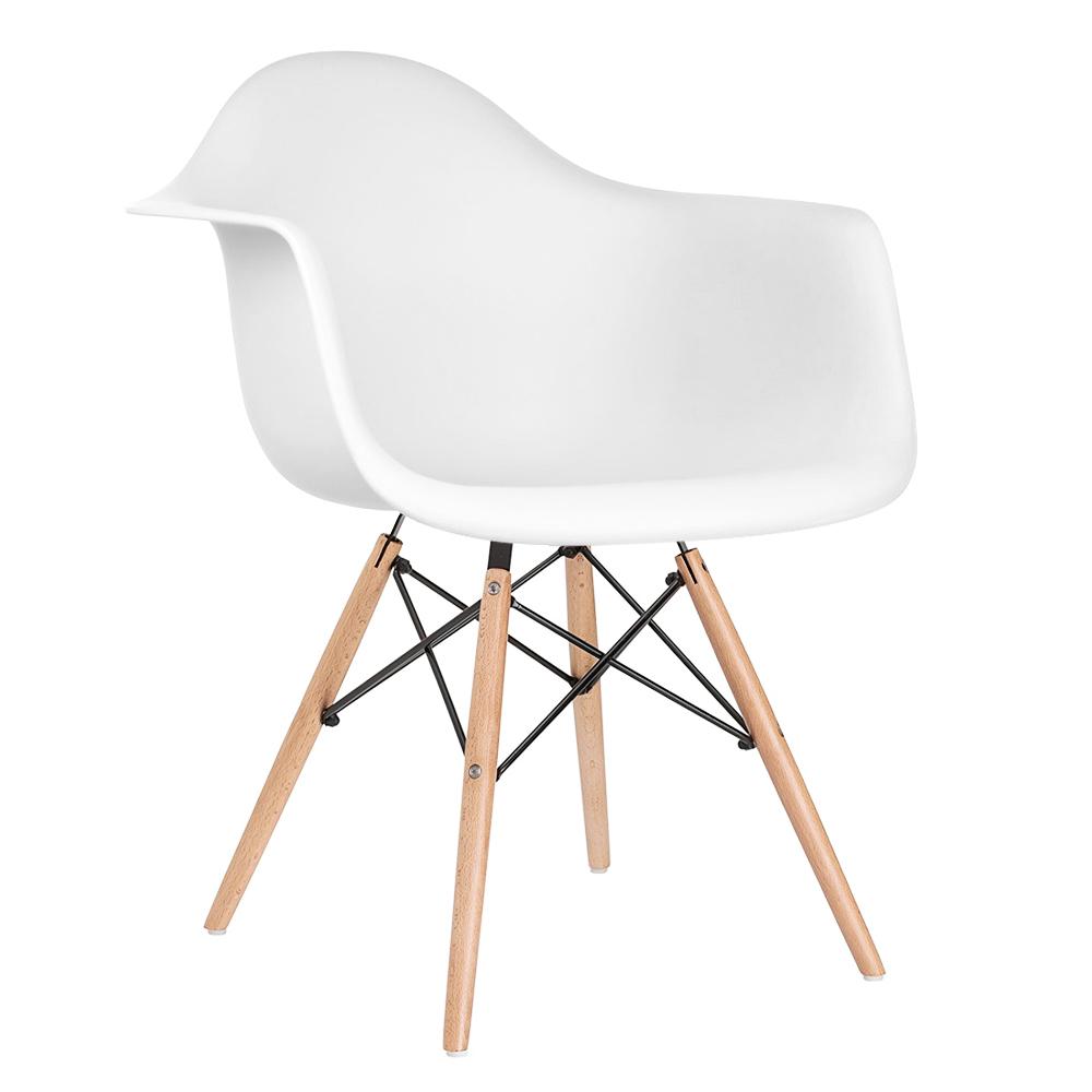 Cadeira Charles Eames Eiffel DAW com braços e pés de madeira clara Branco