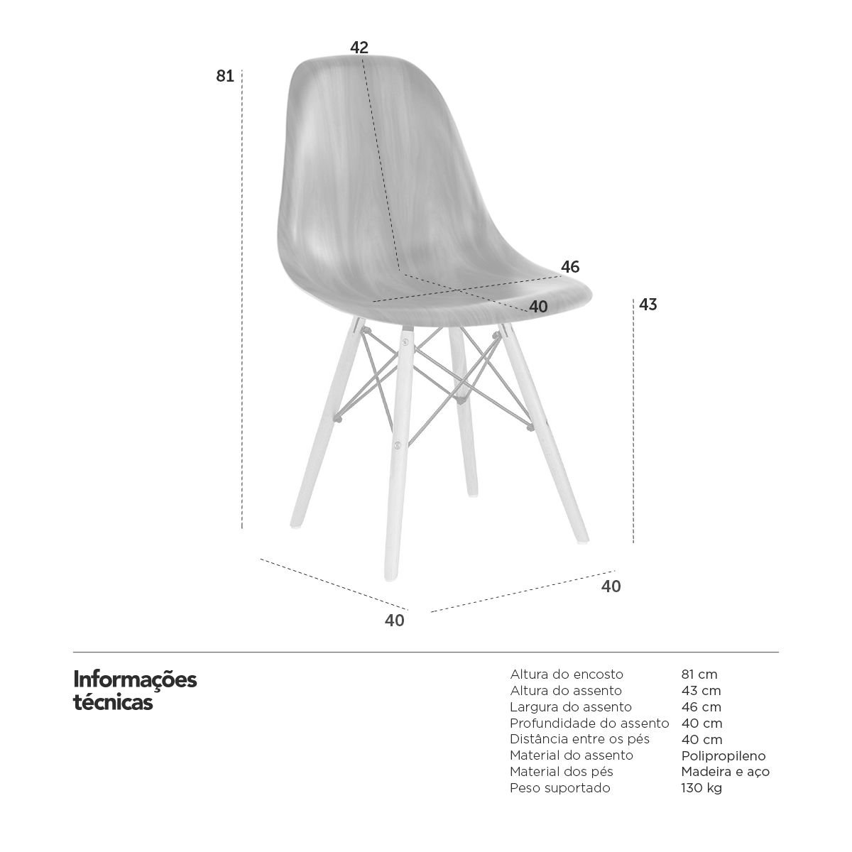 Cadeira Charles Eames Eiffel DSW com assento amadeirado e pés de madeira Preta