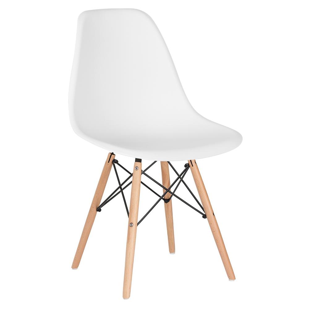 Cadeira Charles Eames Eiffel DSW com pés de madeira clara Branco