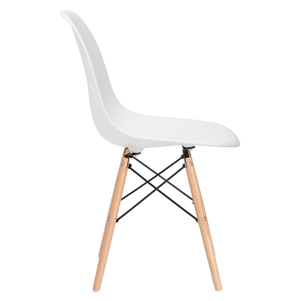 Cadeira Charles Eames Eiffel DSW com pés de madeira clara Branco