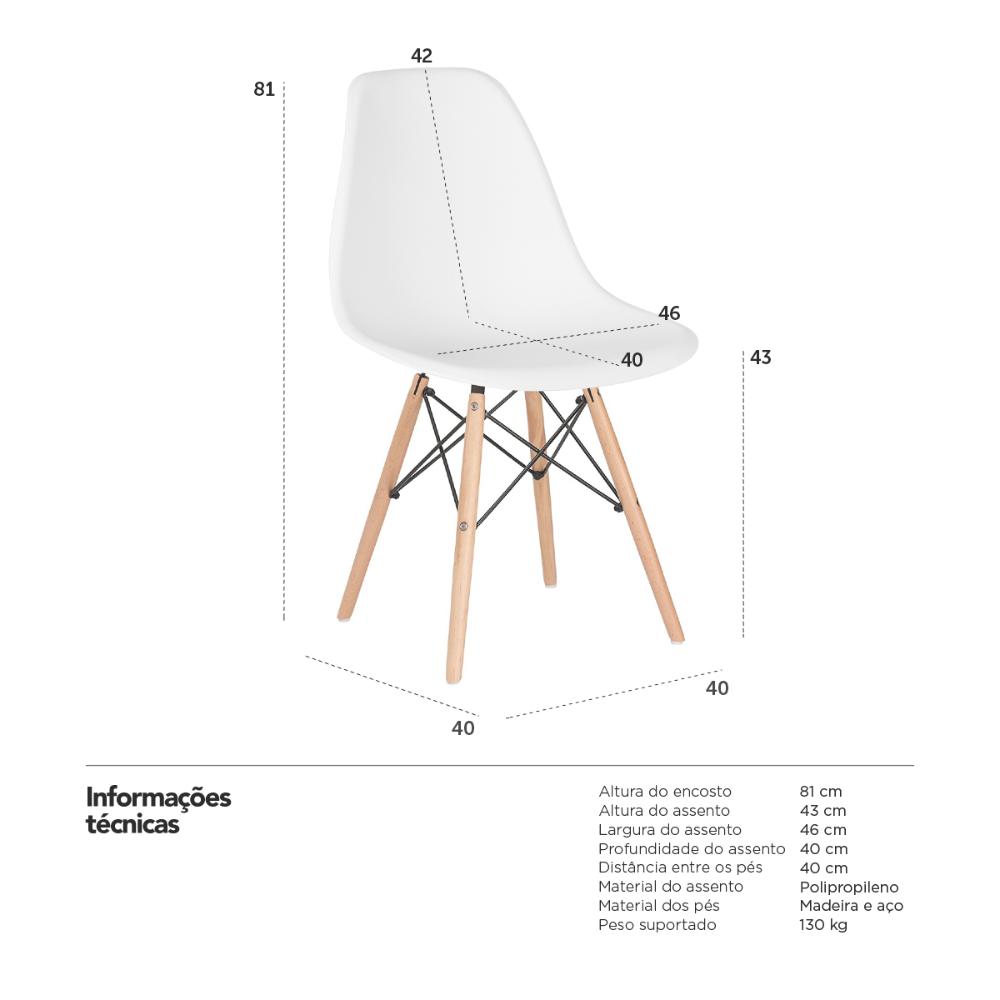 Cadeira Charles Eames Eiffel DSW com pés de madeira clara Branco