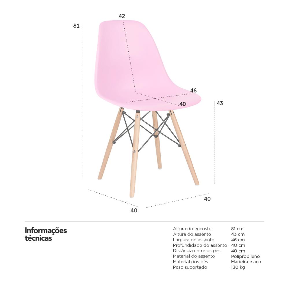 Cadeira Charles Eames Eiffel DSW com pés de madeira clara Rosa claro