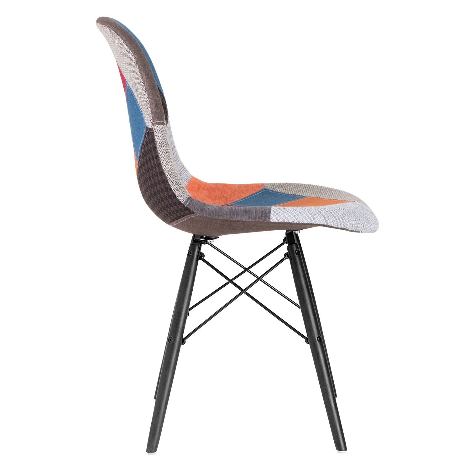 Cadeira Charles Eames Eiffel DSW estofada Patchwork com pés de madeira Preta