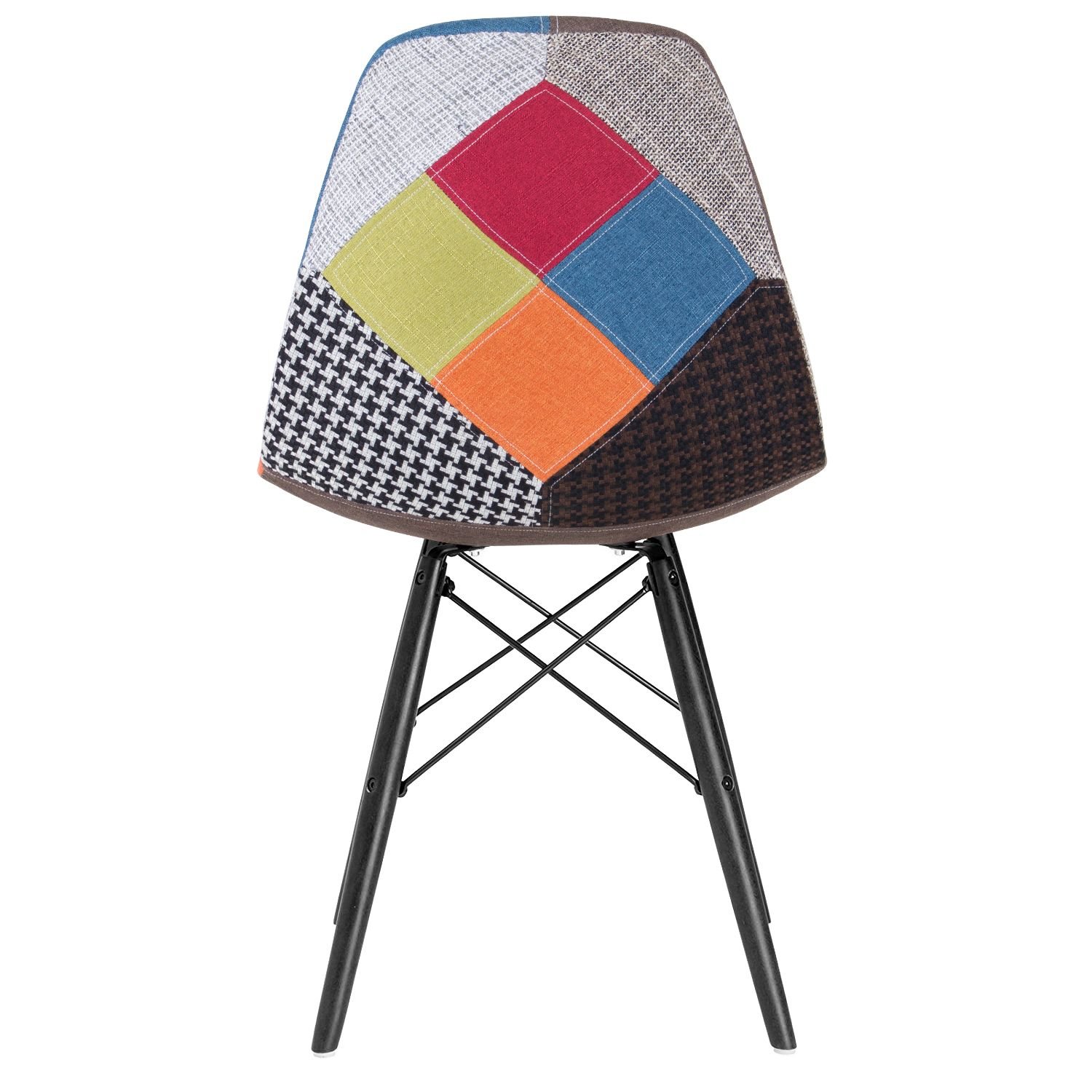 Cadeira Charles Eames Eiffel DSW estofada Patchwork com pés de madeira Preta