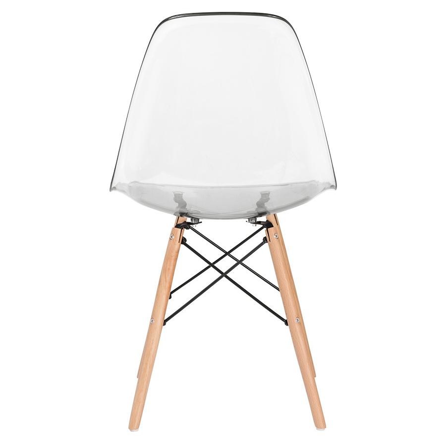 Cadeira Eames Eiffel DSW com assento acrílico e pés de madeira clara Incolor