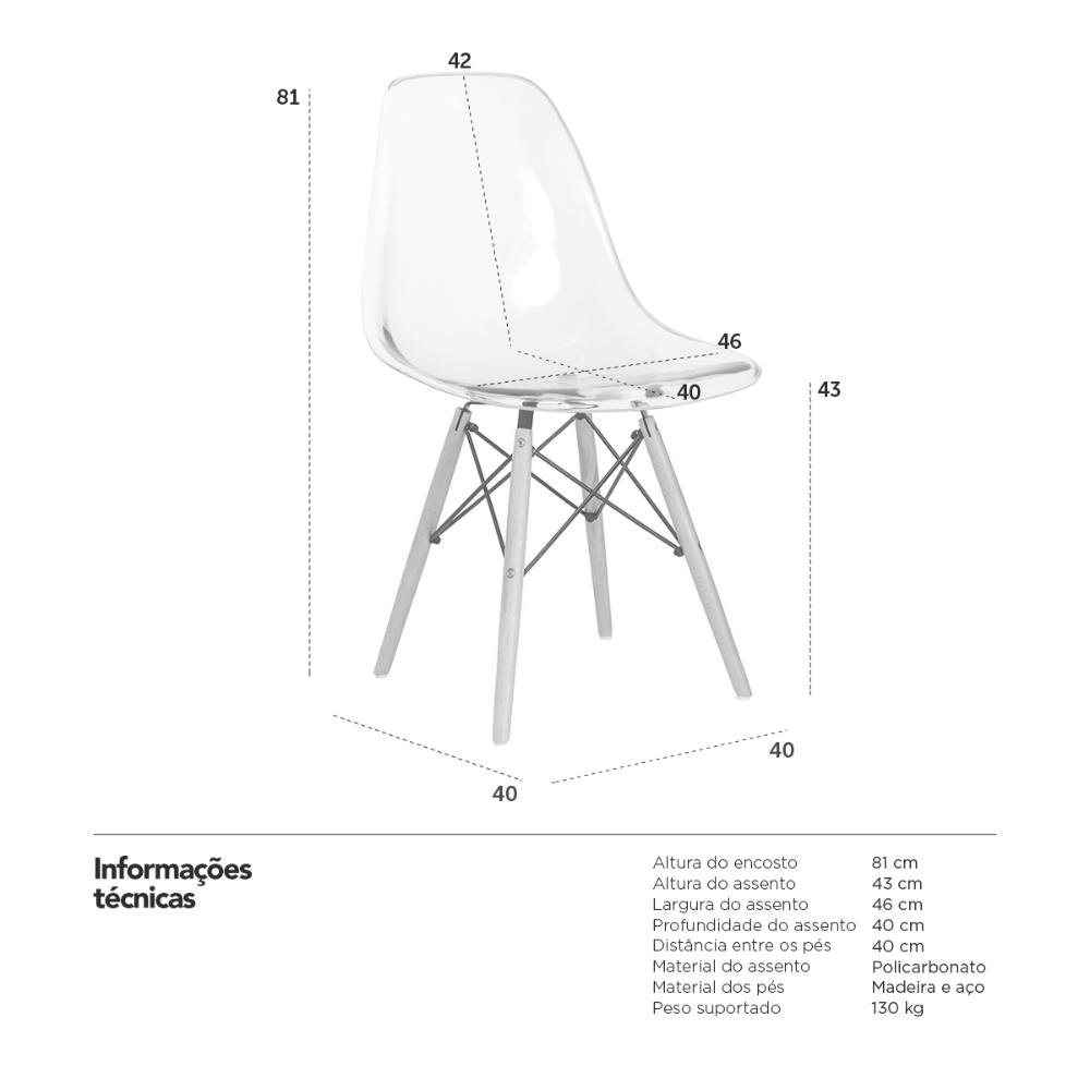 Cadeira Eames Eiffel DSW com assento acrílico e pés de madeira clara Incolor