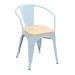 Cadeira Iron Tolix com apoio de braços e assento de madeira clara Azul light