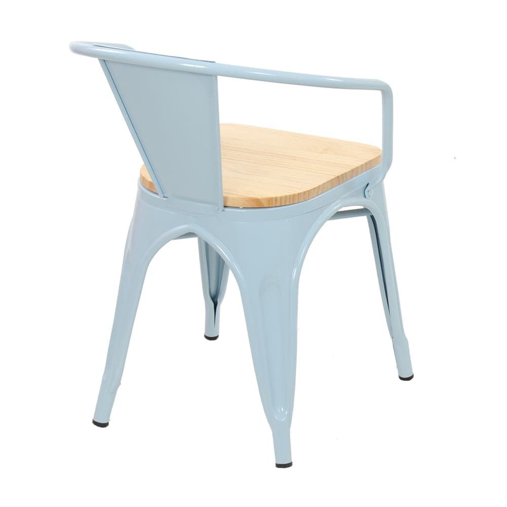 Cadeira Iron Tolix com apoio de braços e assento de madeira clara Azul light