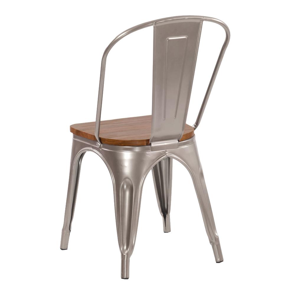 Cadeira Iron Tolix com assento de madeira marrom canela Alumínio Prata