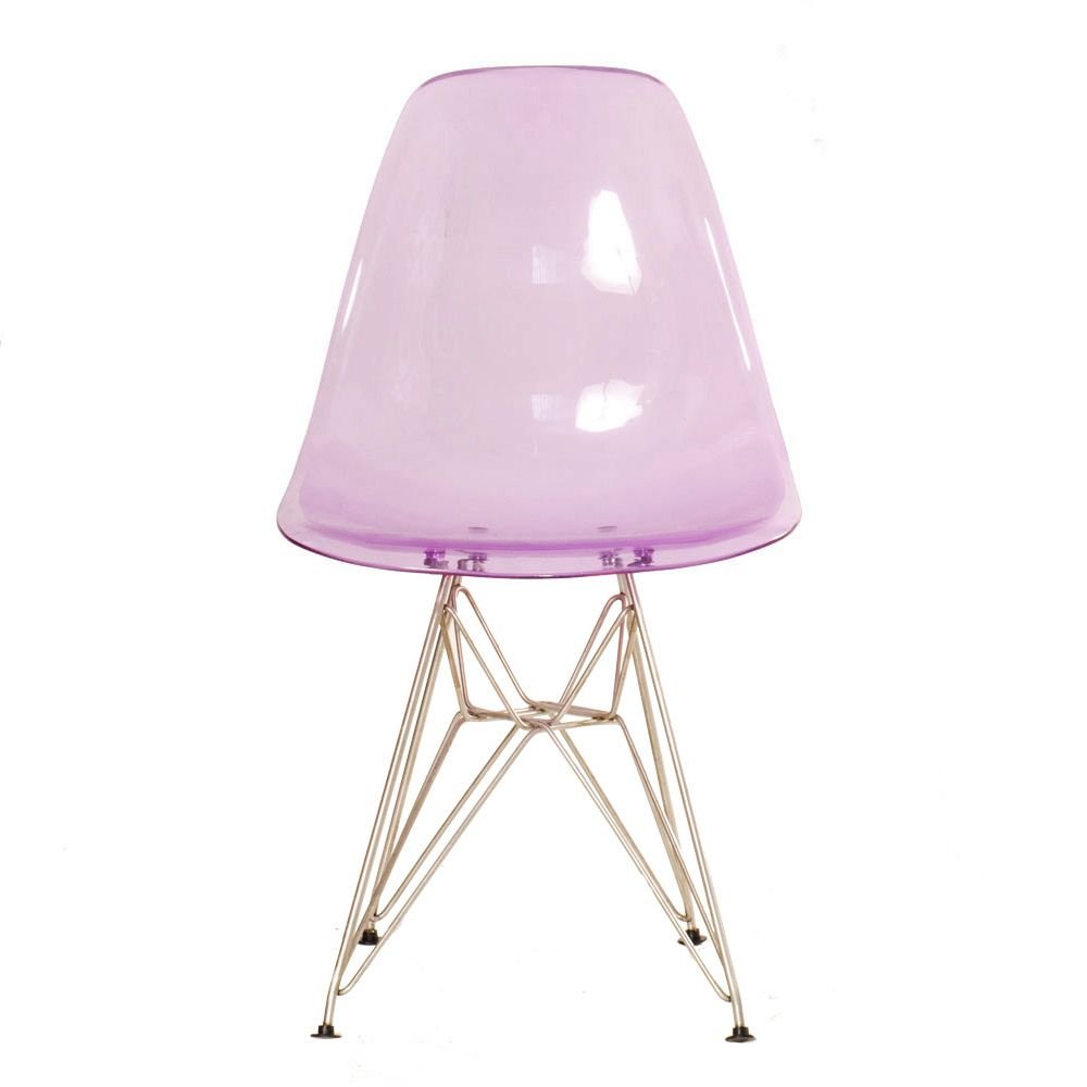 Cadeira acrílica Charles Eames Eiffel DKR com base de aço inox polido Roxo translúcido