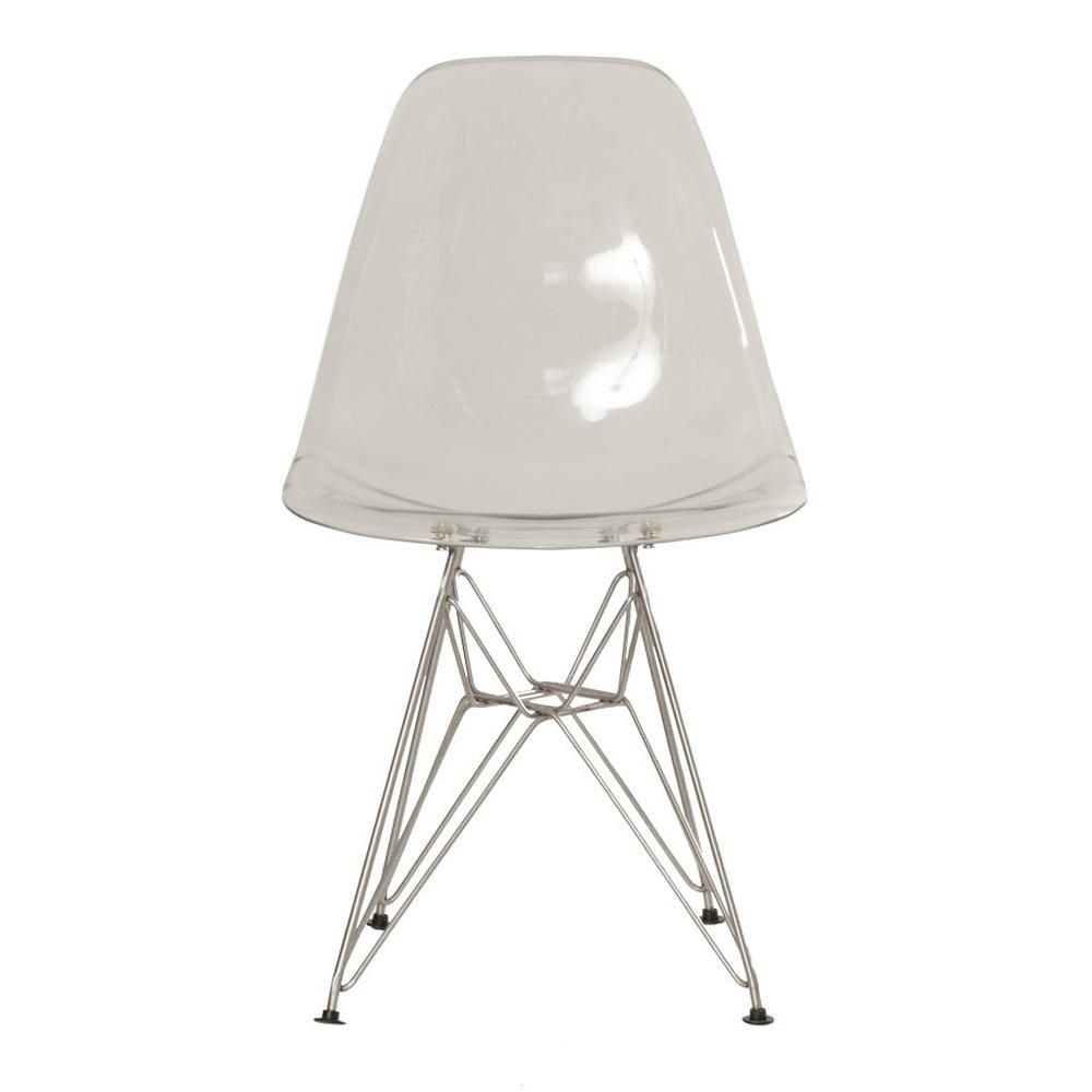 Cadeira acrílica Charles Eames Eiffel DKR com base de metal cromado Incolor