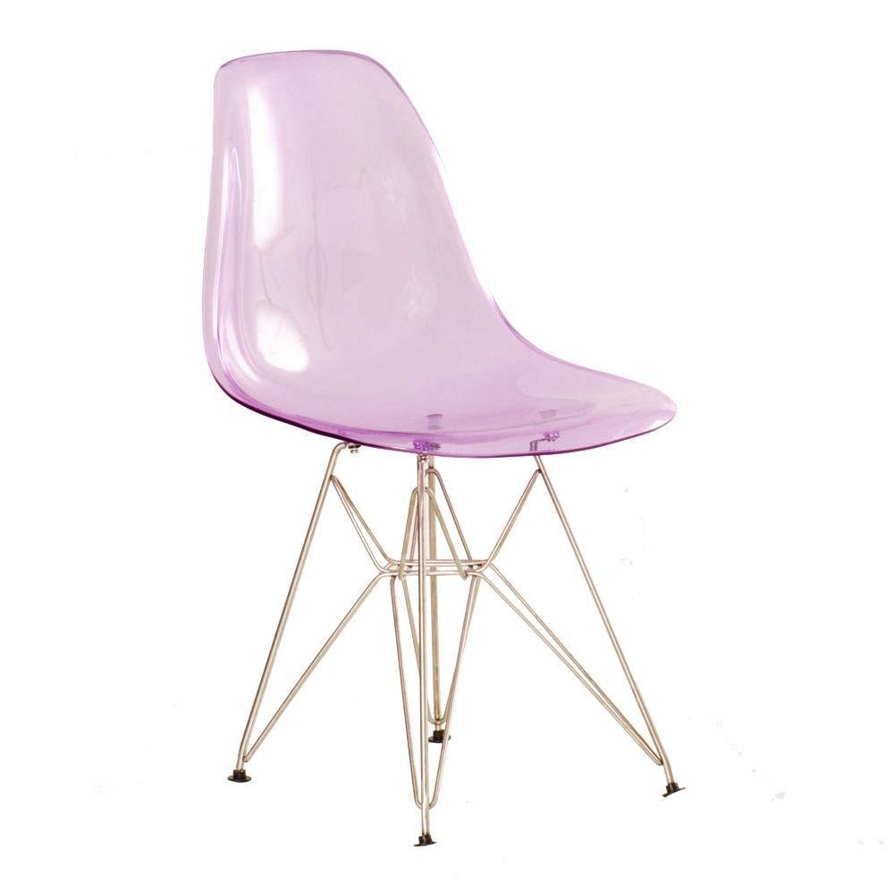 Cadeira acrílica Charles Eames Eiffel DKR com base de metal cromado Roxo translúcido