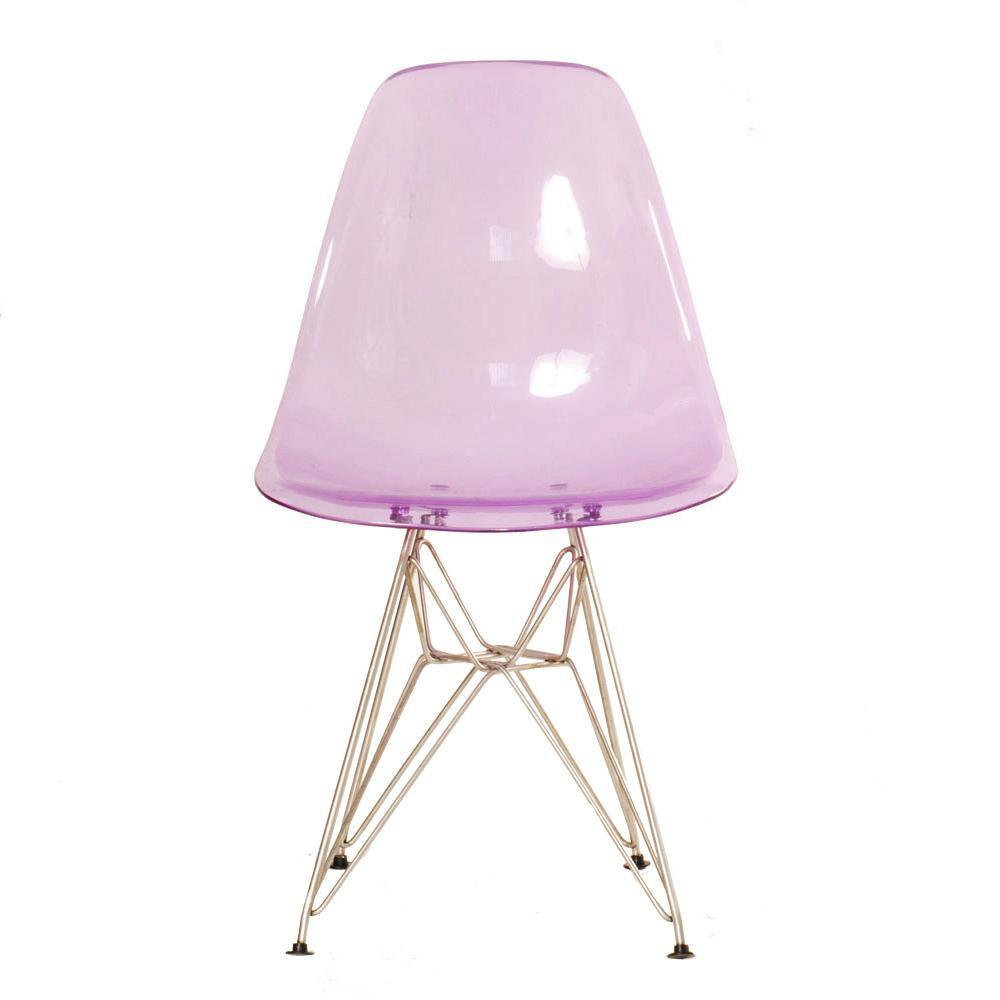 Cadeira acrílica Charles Eames Eiffel DKR com base de metal cromado Roxo translúcido