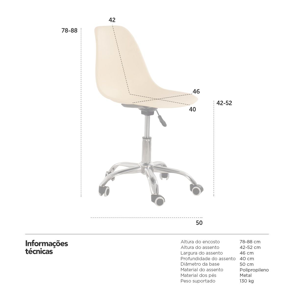 Cadeira com rodízios Eames Office escritório Creme