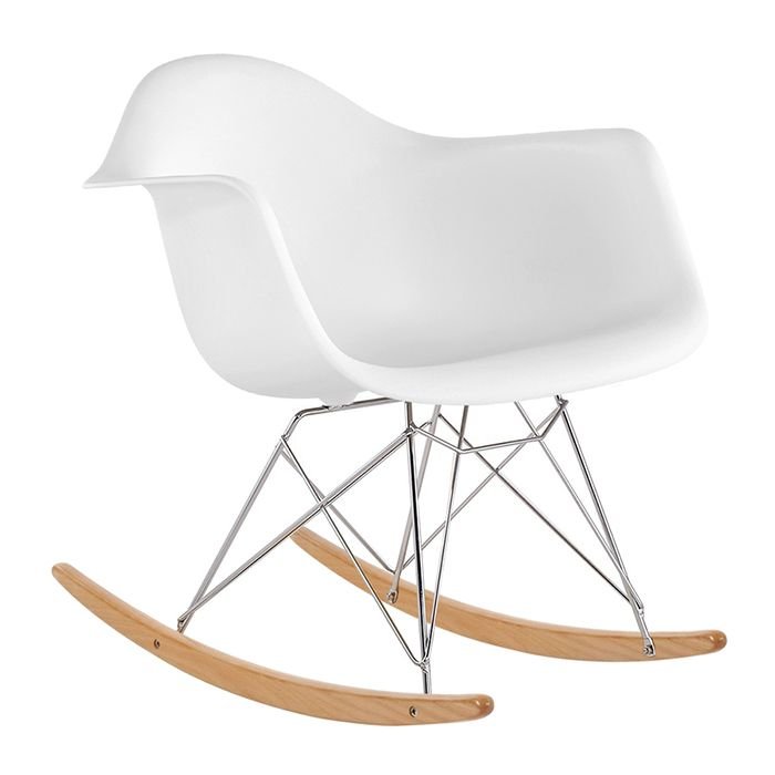 Cadeira de balanço Charles Eames RAR com pés de madeira clara Branco