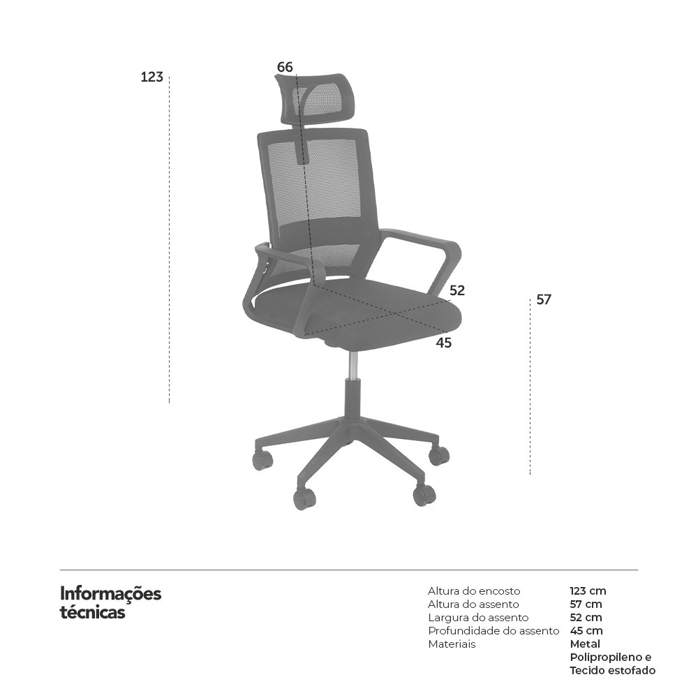 Cadeira escritório rodizio office Confort Preto