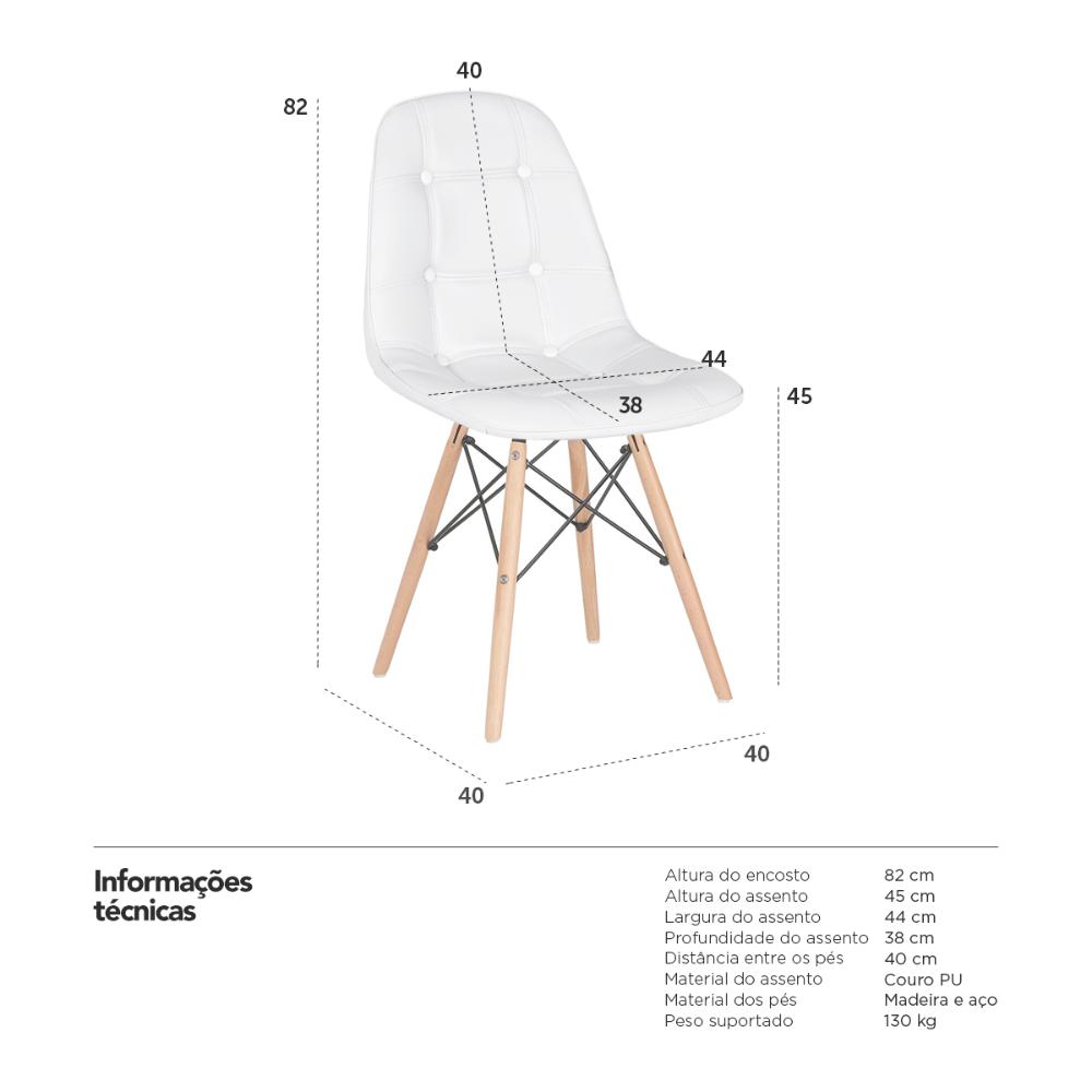 Cadeira estofada Charles Eames Eiffel Botonê com pés de madeira clara Branco