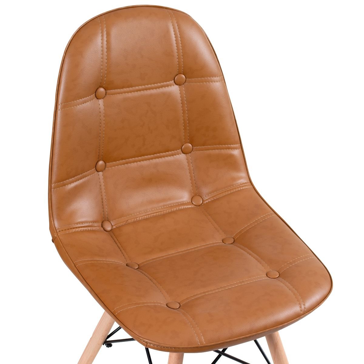 Cadeira estofada Charles Eames Eiffel Botonê com pés de madeira clara Marrom caramelo