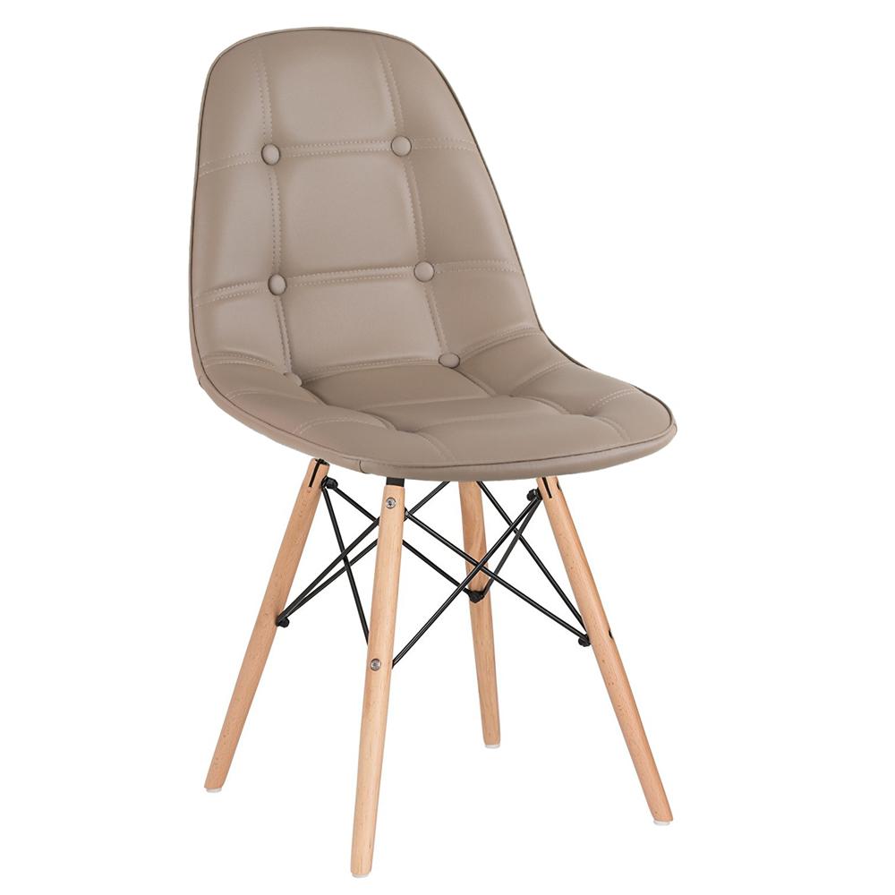 Cadeira estofada Charles Eames Eiffel Botonê com pés de madeira clara Nude