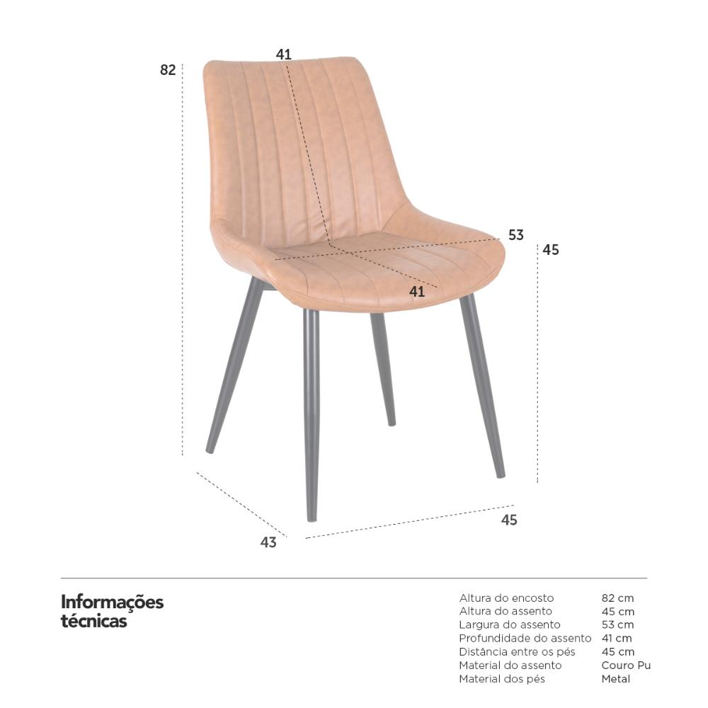 Cadeira estofada design industrial Chicago Marrom caramelo