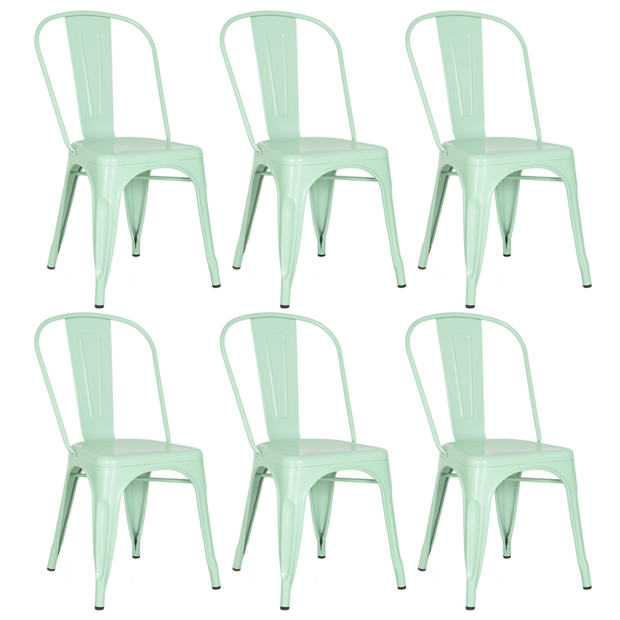 Conjunto - 6 x cadeiras Iron Tolix - Industrial - Aço - Vintage - Verde pastel