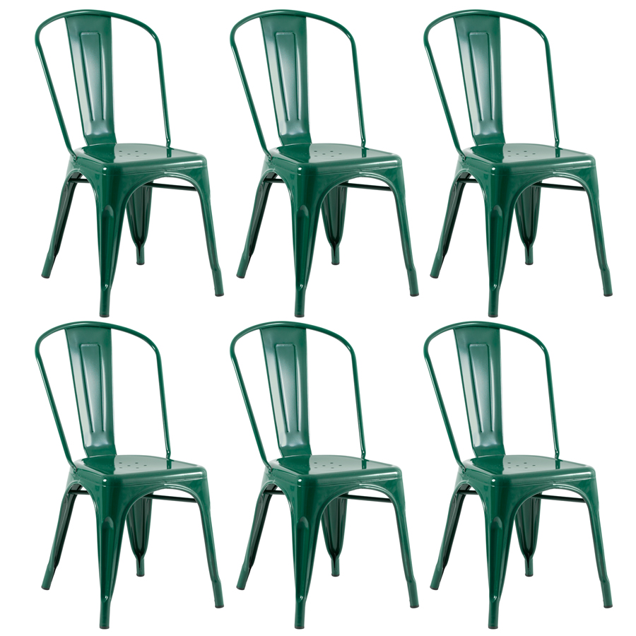 Conjunto - 6 x cadeiras Iron Tolix - Industrial - Vintage - Verde floresta