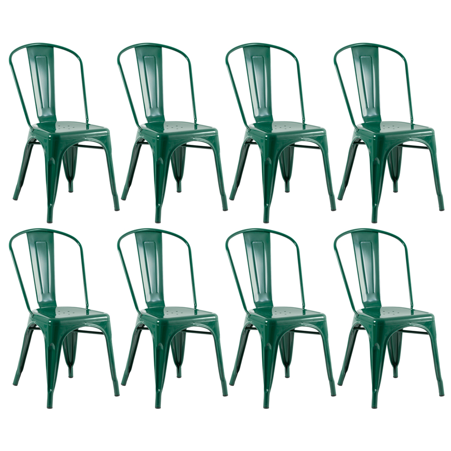 Conjunto - 8 x cadeiras Iron Tolix - Industrial - Vintage - Verde floresta