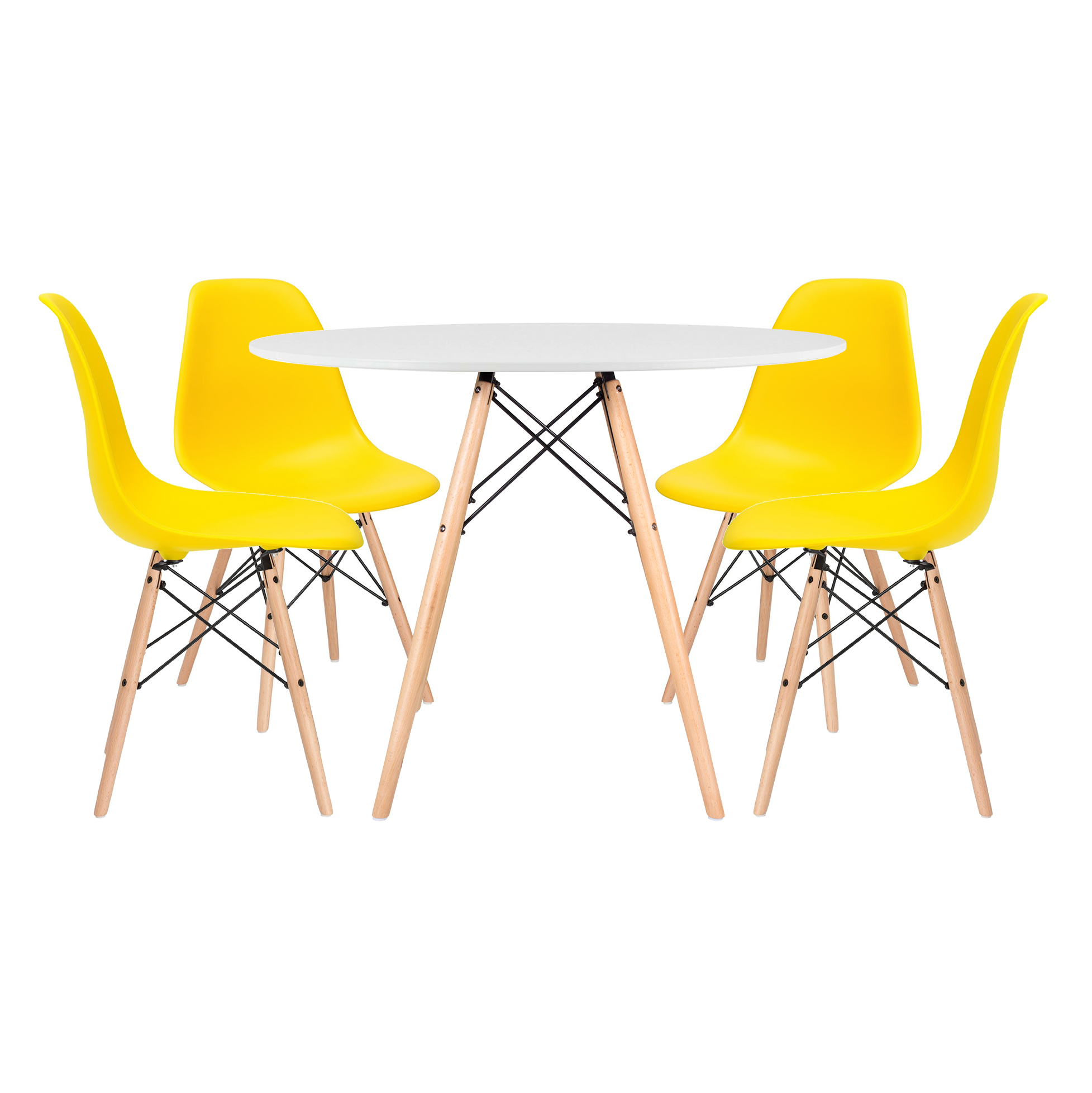 Conjunto - Mesa Eames 100 cm branco + 4 cadeiras Eames Eiffel DSW amarelo