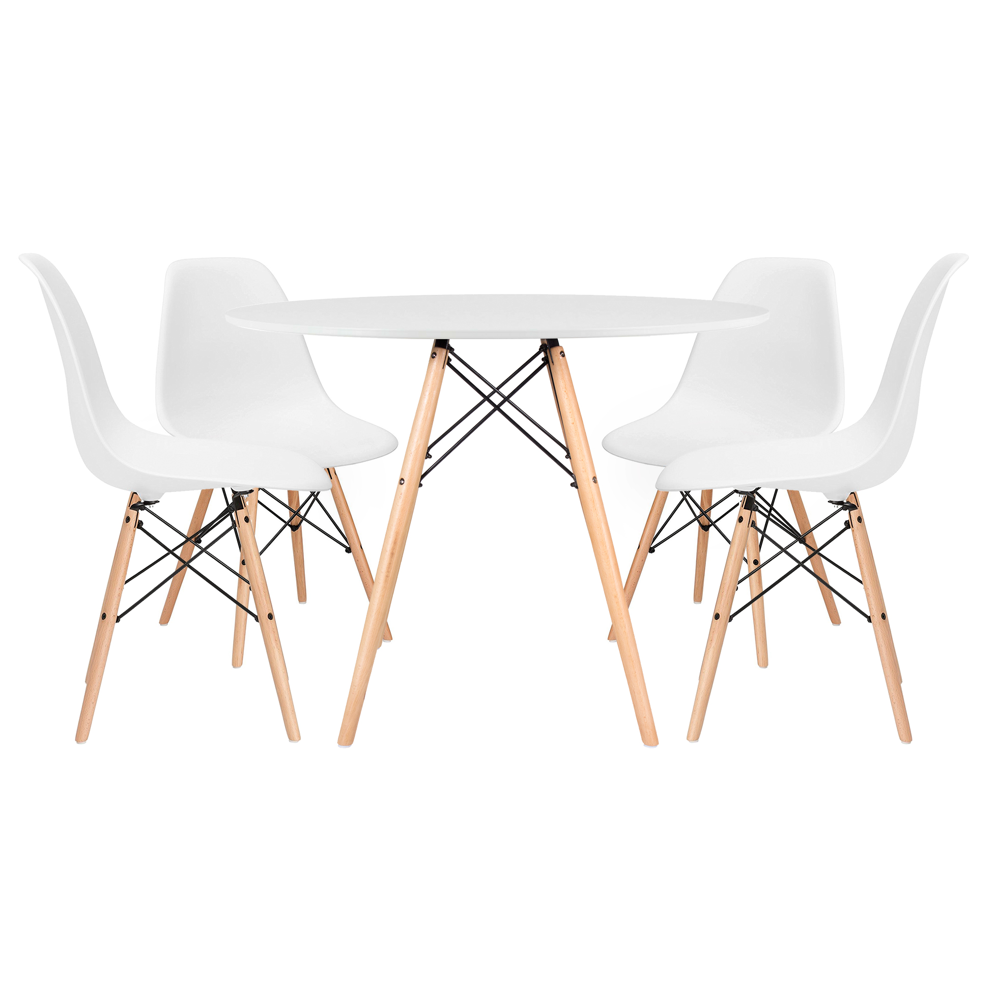 Conjunto - Mesa Eames 100 cm branco + 4 cadeiras Eames Eiffel DSW branco