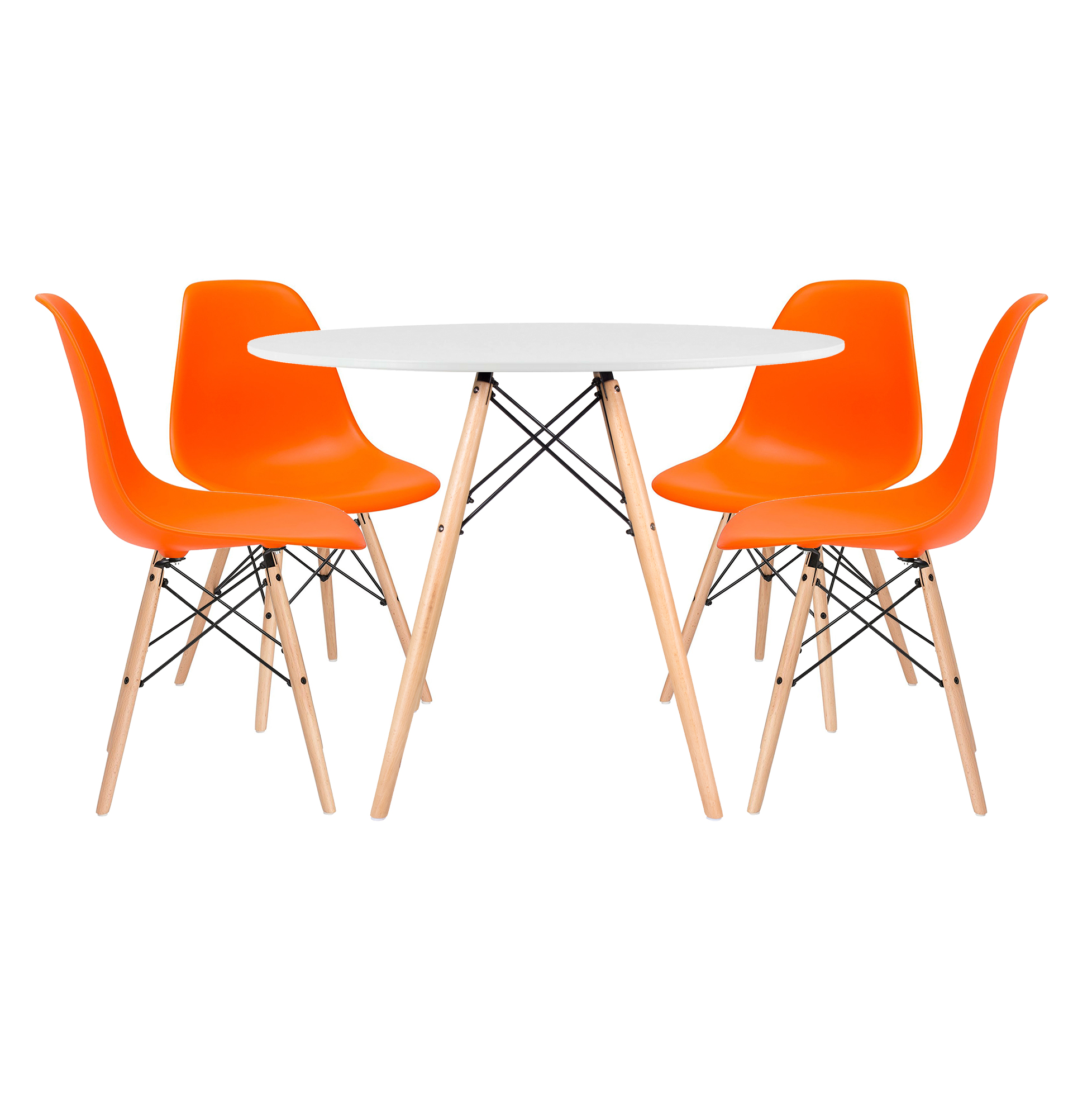 Conjunto - Mesa Eames 100 cm branco + 4 cadeiras Eames Eiffel DSW laranja