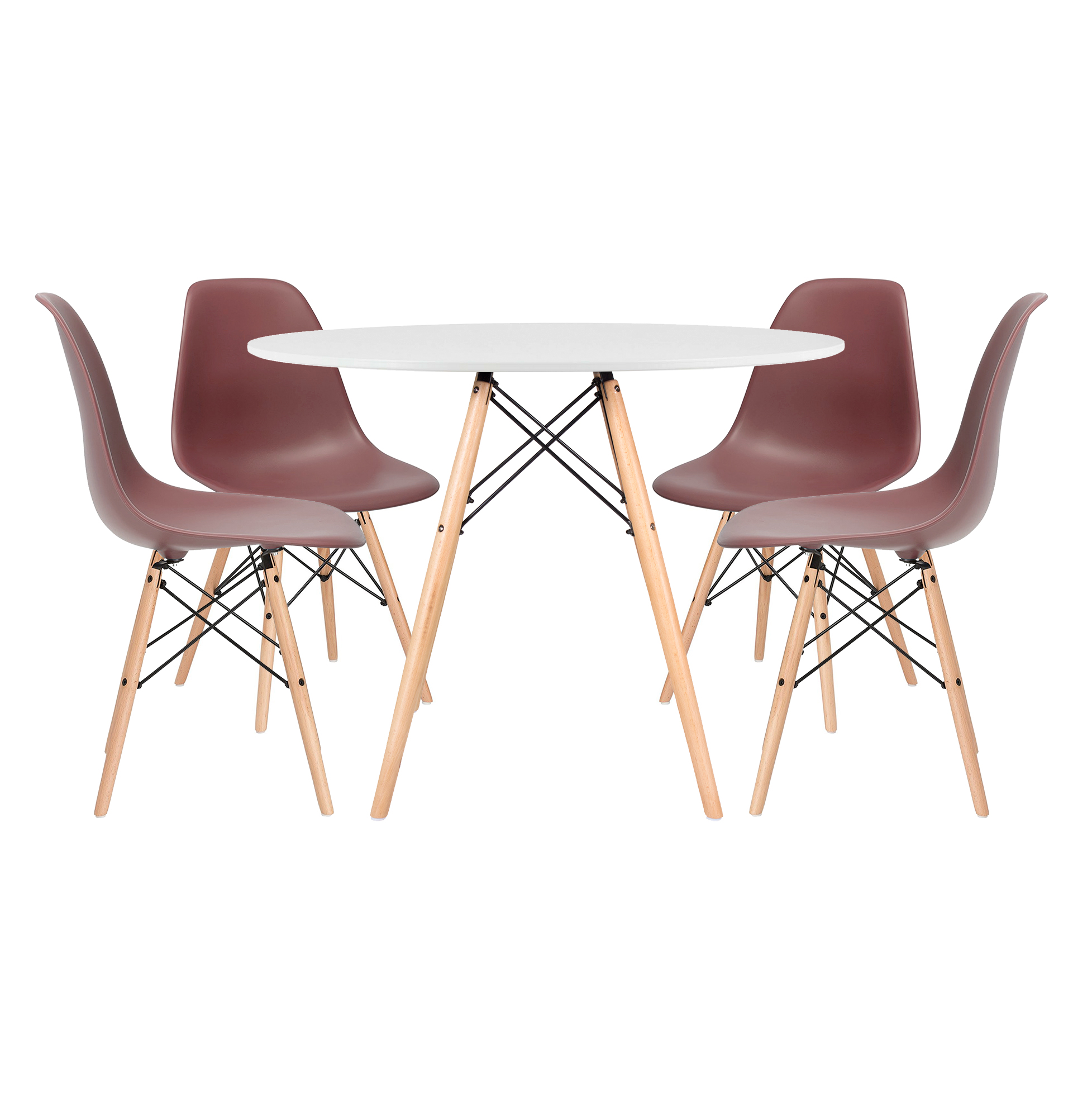 Conjunto - Mesa Eames 100 cm branco + 4 cadeiras Eames Eiffel DSW marrom