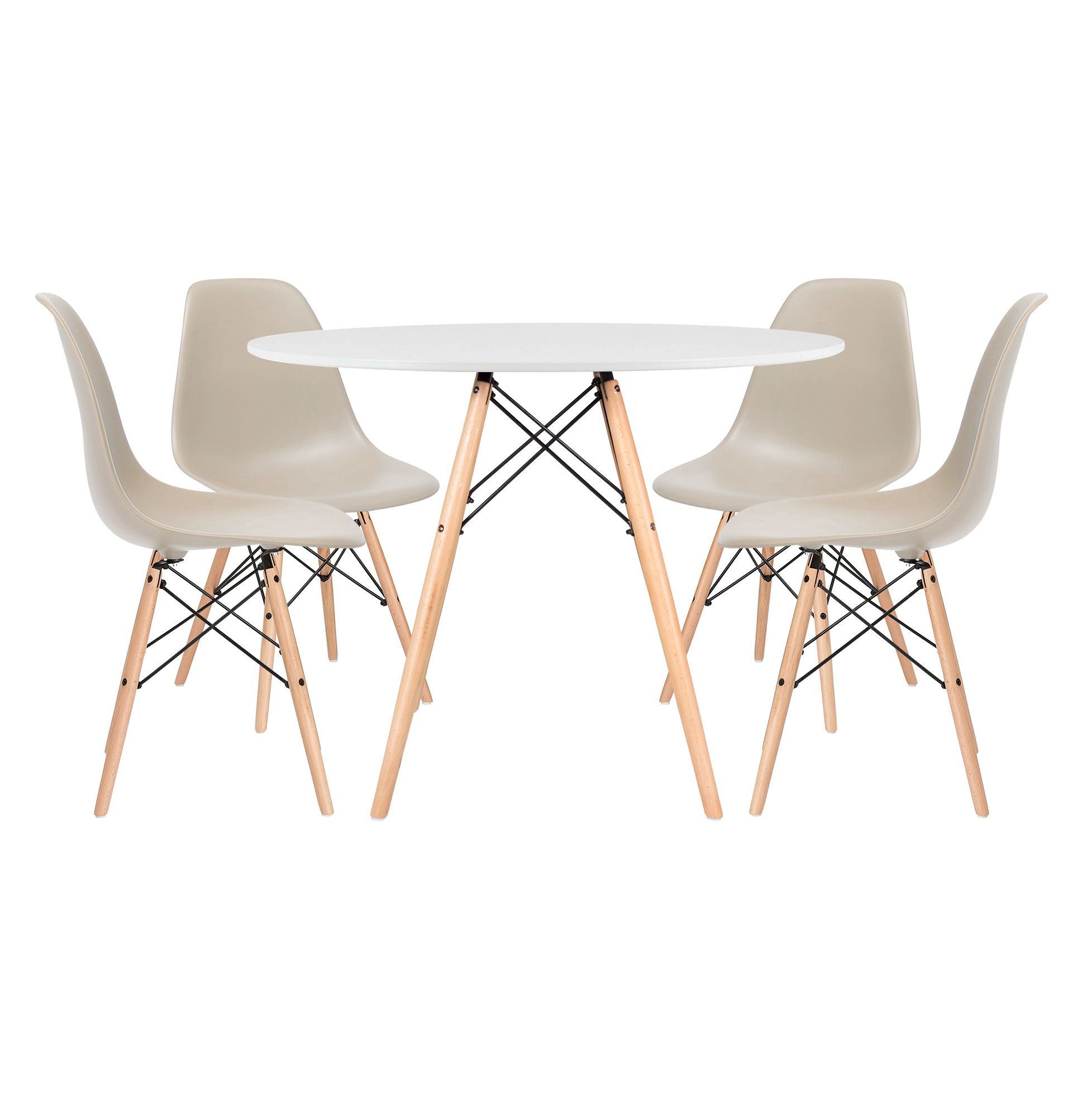 Conjunto - Mesa Eames 100 cm branco + 4 cadeiras Eames Eiffel DSW nude