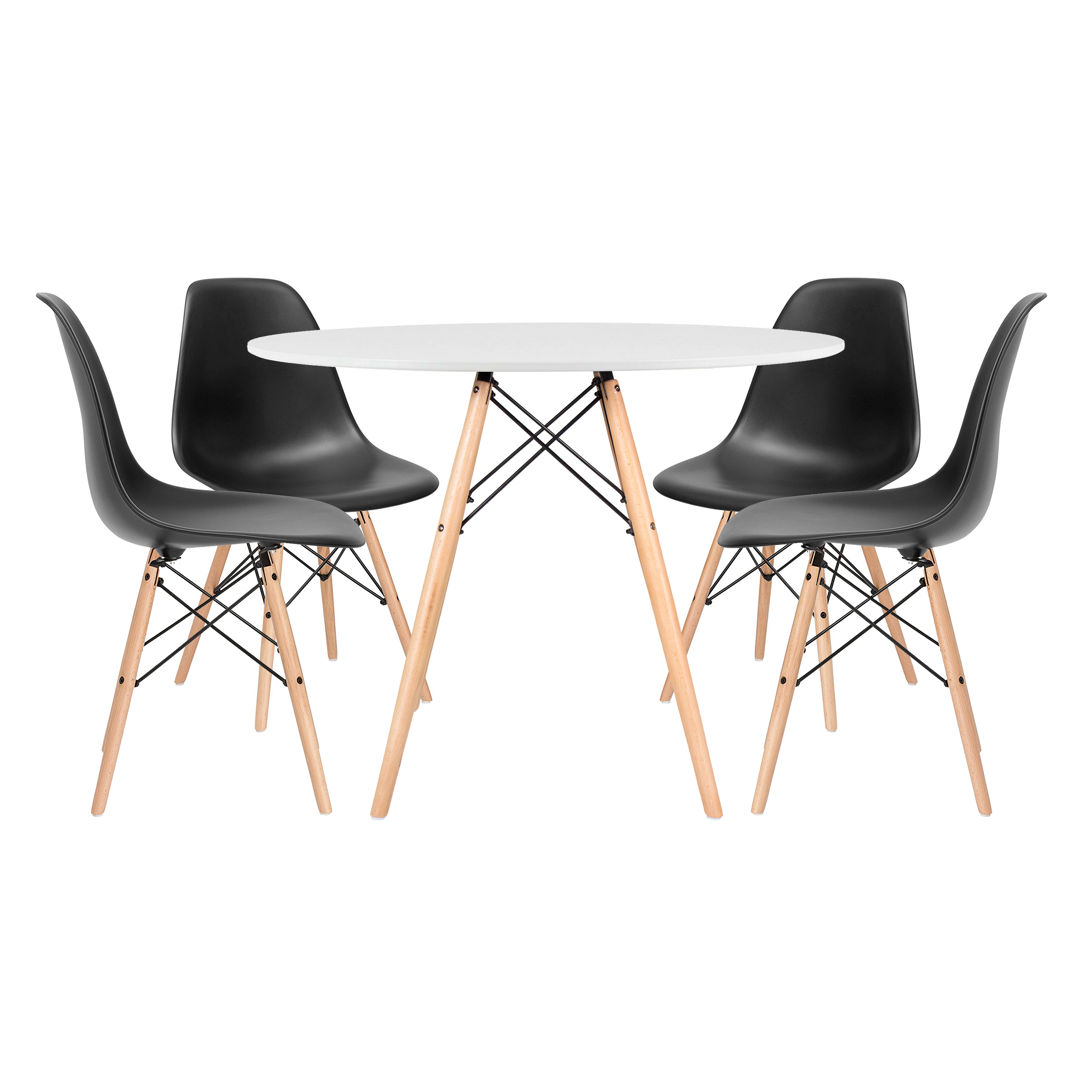 Conjunto - Mesa Eames 100 cm branco + 4 cadeiras Eames Eiffel DSW preto