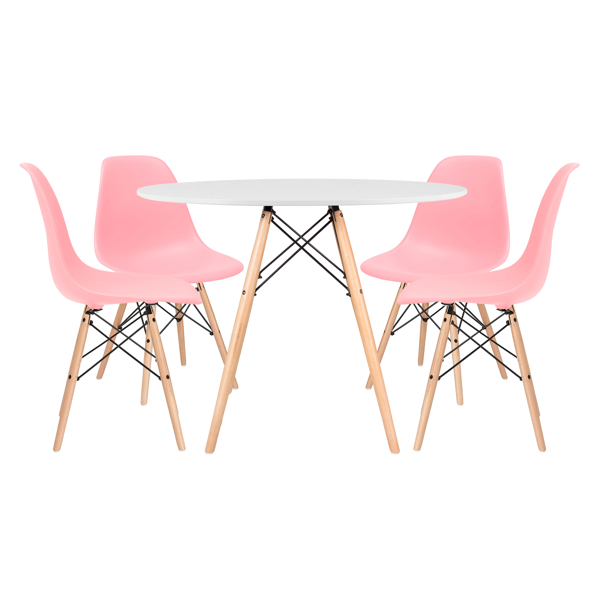 Conjunto - Mesa Eames 100 cm branco + 4 cadeiras Eames Eiffel DSW rosa
