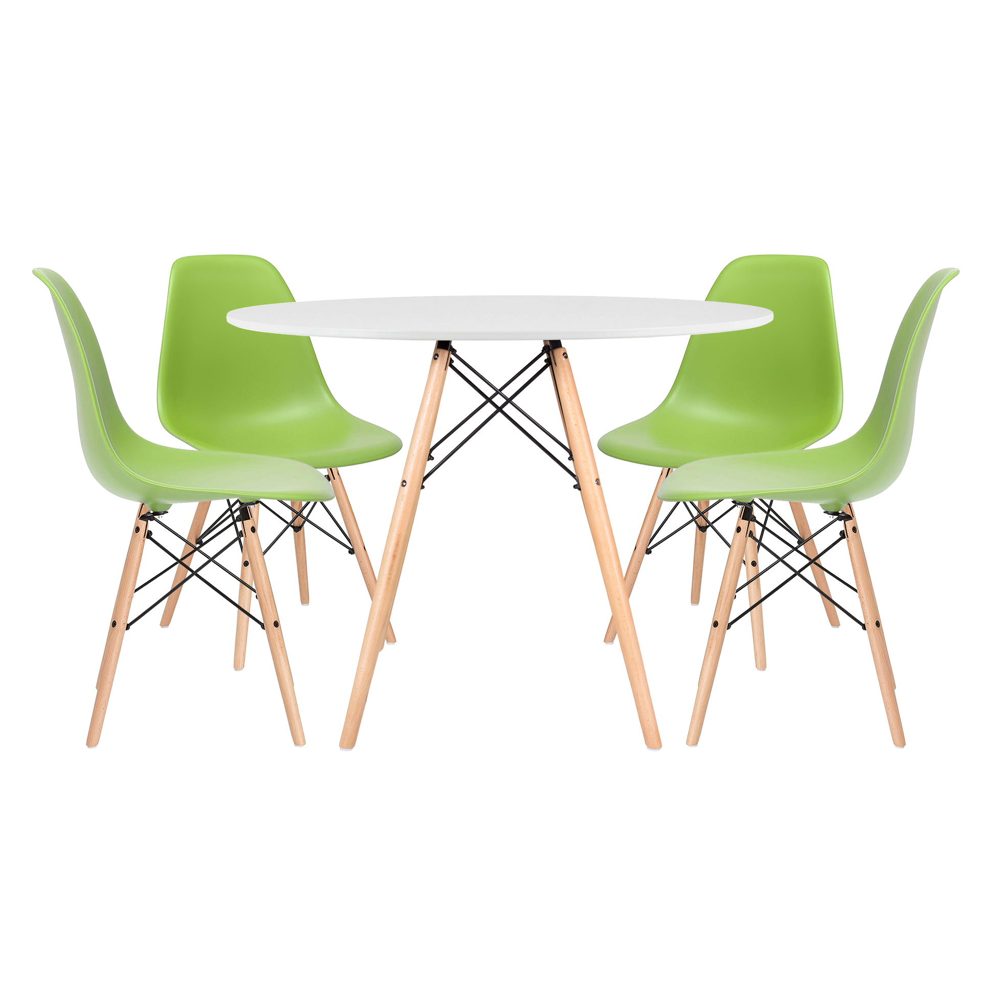 Conjunto - Mesa Eames 100 cm branco + 4 cadeiras Eames Eiffel DSW verde claro